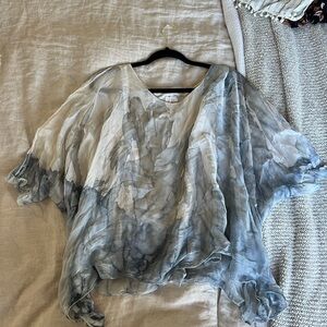 Sheer Watercolor-Print Blouse in Light Gray & White - Women Tops